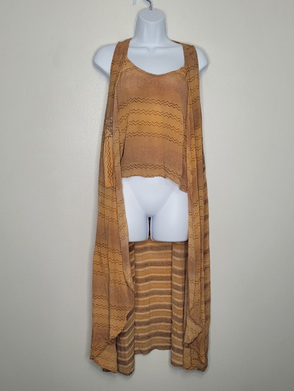 Kantha Bae orange brown artsy high low boho festival grunge dramatic top